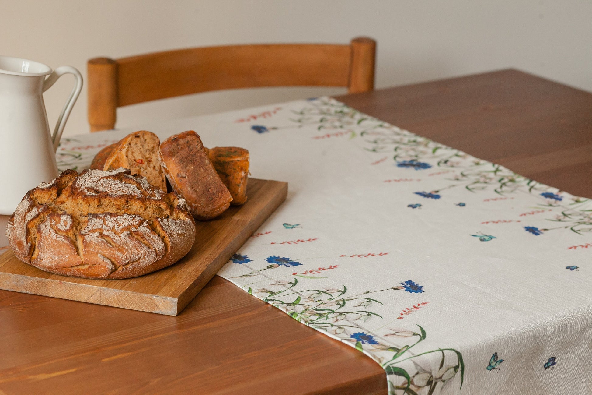 Linen table runner, Cornflowers, party table runner, 100% linen, table runner, coffee table runner, table cover, art on linen