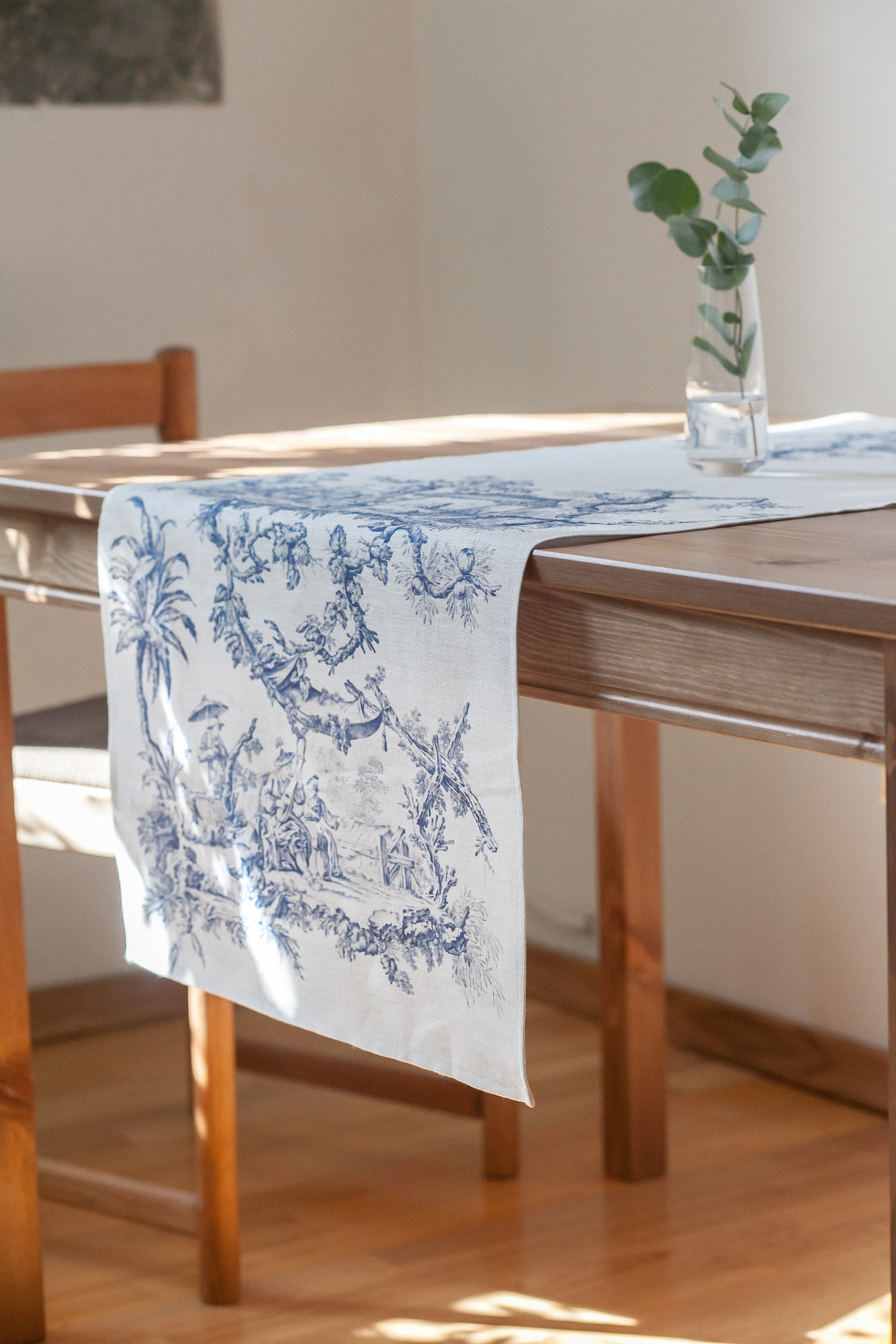 Toile de Jouy, Table runner, Linen table runner, 100% linen, custom table runner, Hand made in Lithuania