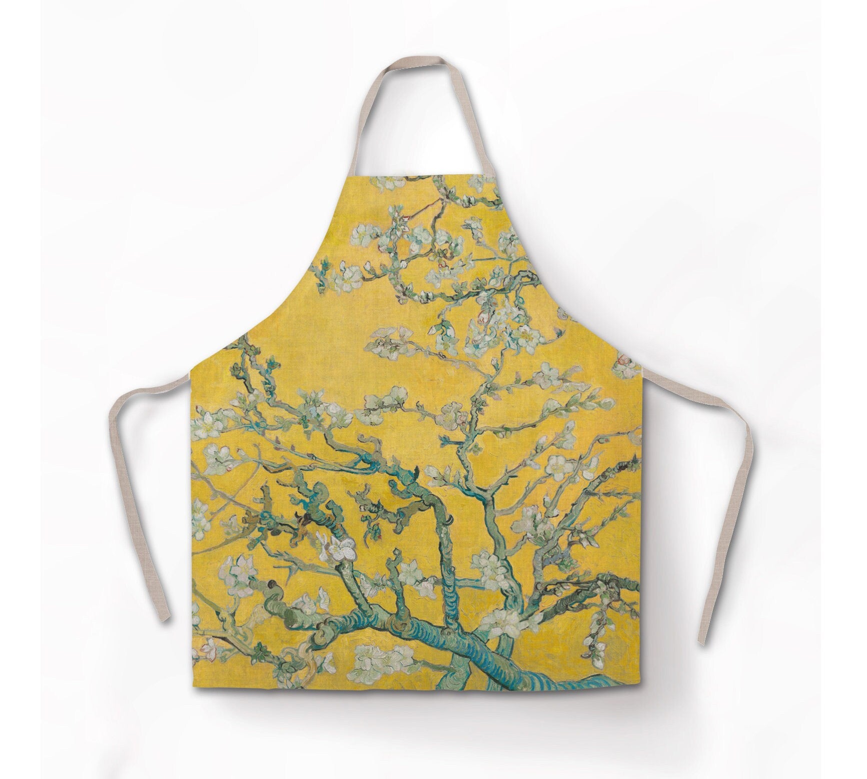Linen apron, Vincent van Gogh, Almond Blossom, apron pattern, apron with pocket, cross back apron, 100% linen, apron wholesale