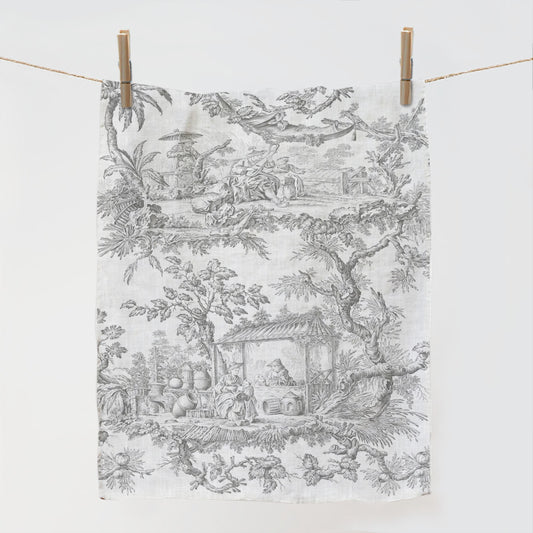 Kitchen towel, Toile de Jouy, linen towel, dish towel, 100% linen, kitchen towel, custom towel, linen towel fabric, personalized towel