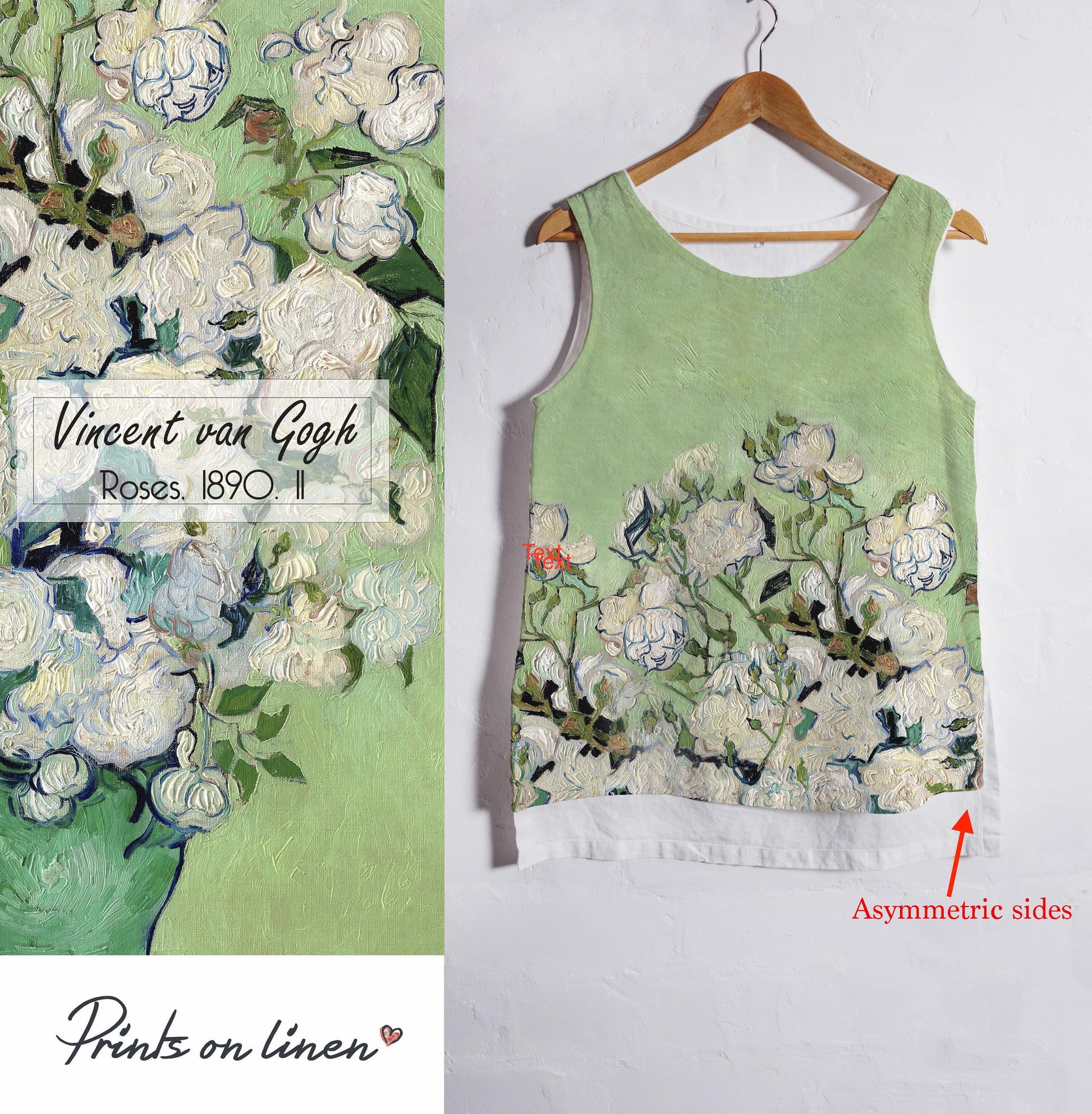 Linen top, Vincent van Gogh, Roses 1890, women blouse, linen shirt, tank top, 100% linen, blouse, sleeveless shirt, custom size shirt