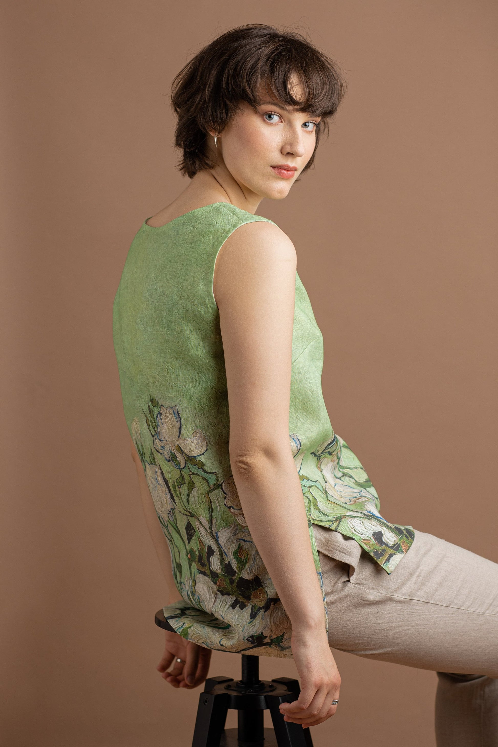 Linen top, Vincent van Gogh, Roses 1890, women blouse, linen shirt, tank top, 100% linen, blouse, sleeveless shirt, custom size shirt