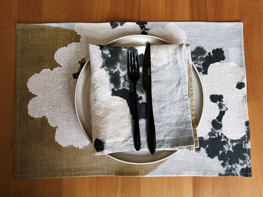 Placemats set, Kamisaka Sekka, Spring Blossom, linen placemats, Japan art, Japan placemats, wabi sabi, 100% linen, fabric placemats
