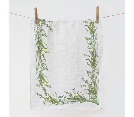 Towel, Lily of the Valley, dish towel, linen towel, Easter decor, Easter kitchen decor, spring towel, 100% linen