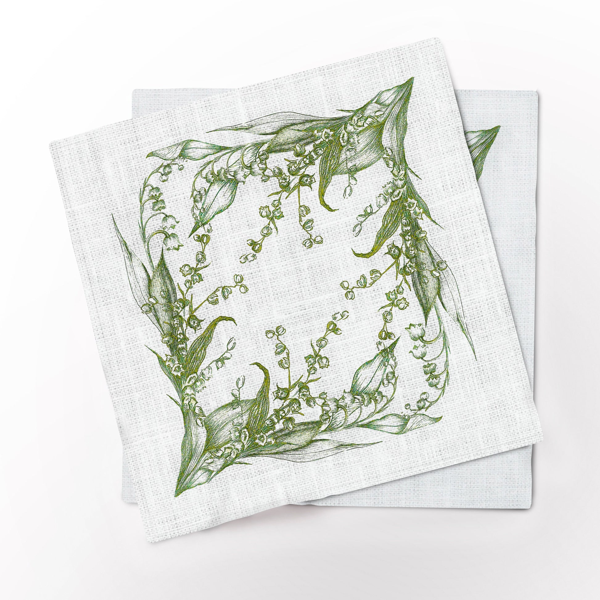 Napkins, Lily of the Valley, Plant napkins, linen napkins, Easter napkins, green napkins, fabric napkins