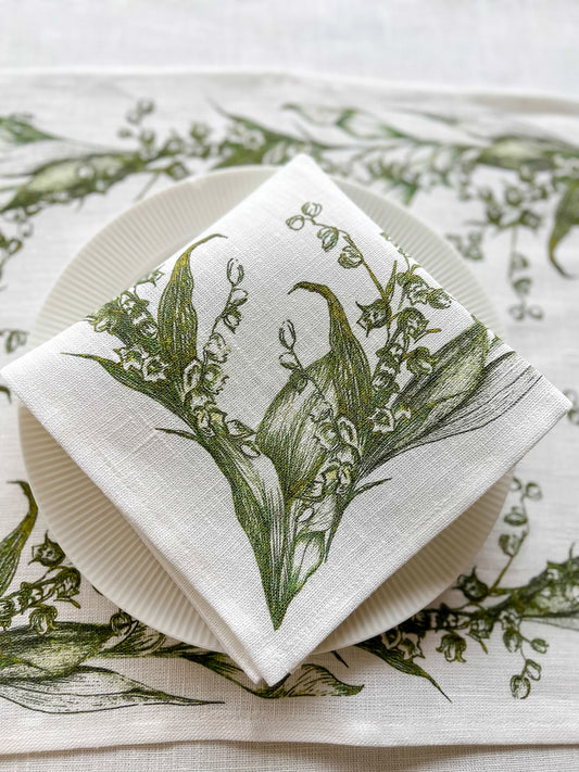 Napkins, Lily of the Valley, Plant napkins, linen napkins, Easter napkins, green napkins, fabric napkins