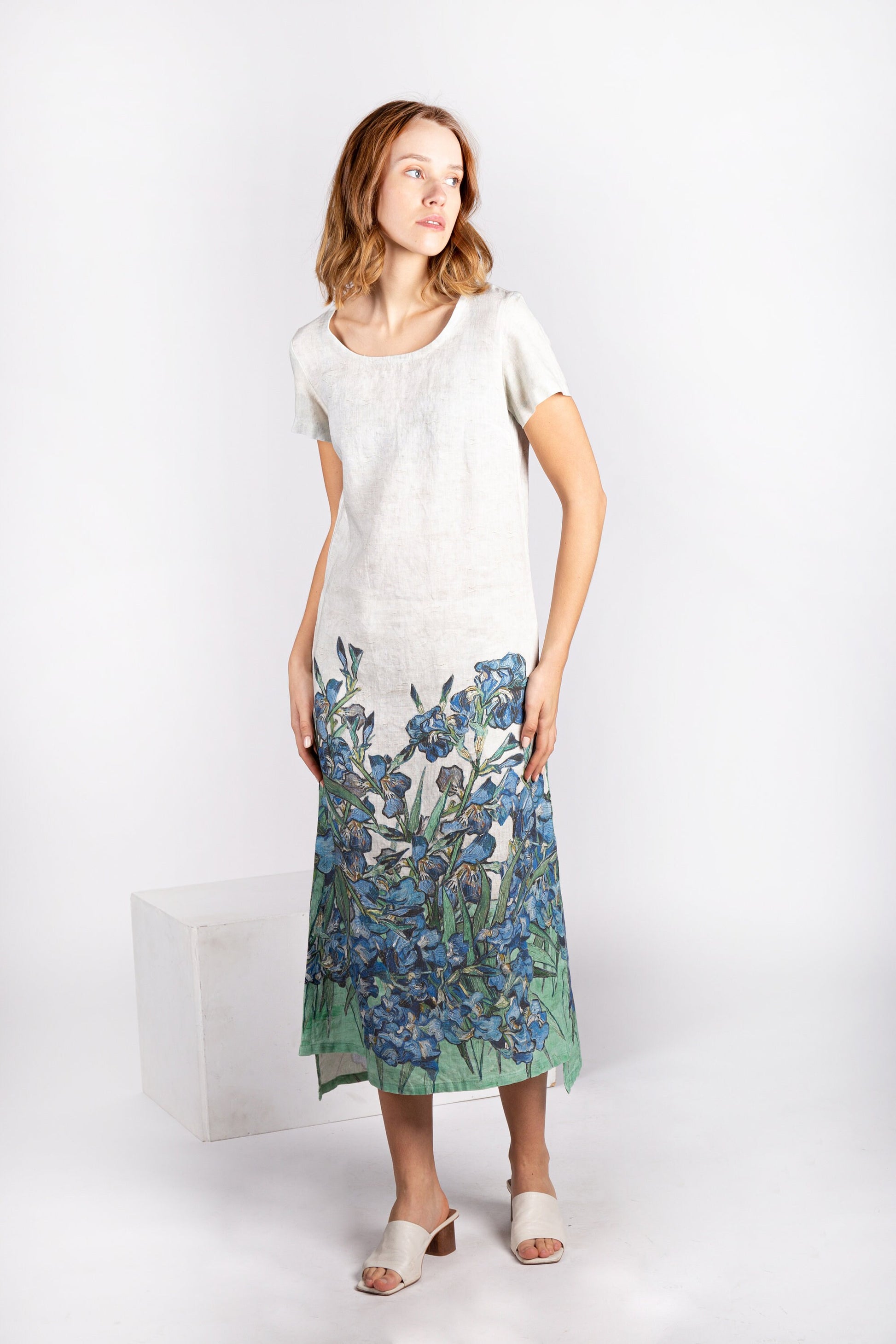 Vincent van Gogh, Linen dress, Irises, dress, 100% linen, Summer dress, dress with pockets, plus size dress, asymmetrical side dress