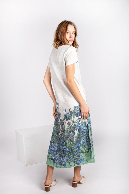 Vincent van Gogh, Linen dress, Irises, dress, 100% linen, Summer dress, dress with pockets, plus size dress, asymmetrical side dress