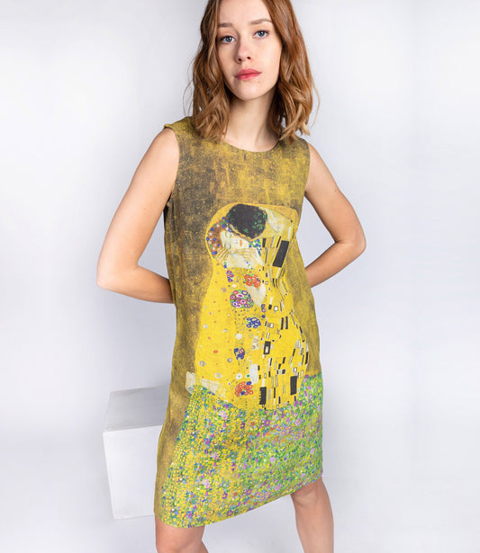 Linen dress, Gustav Klimt, The Kiss, linen tunic, summer dress, dress pockets, hand made dress, tunic dress, loose dress, Art on linen