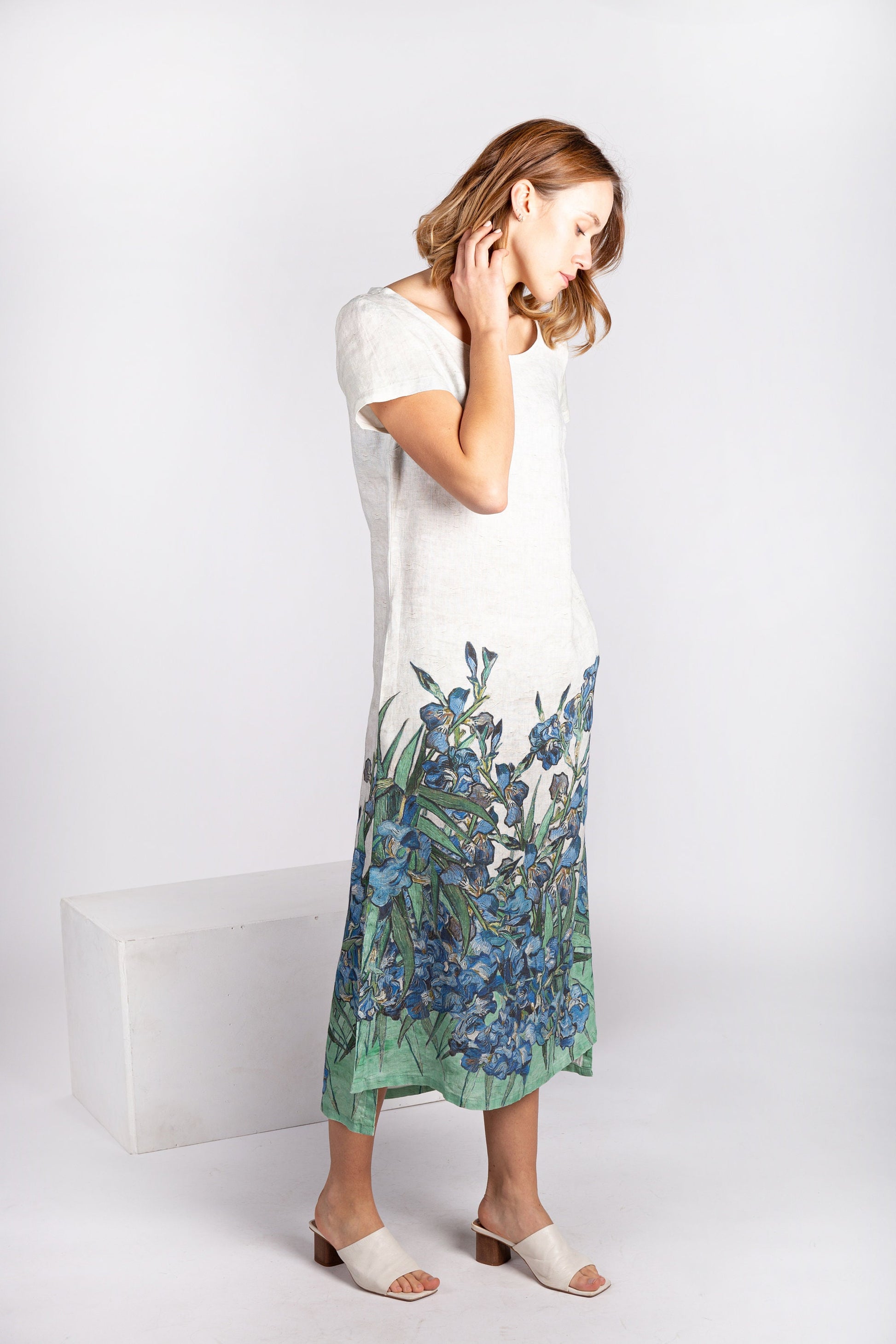 Vincent van Gogh, Linen dress, Irises, dress, 100% linen, Summer dress, dress with pockets, plus size dress, asymmetrical side dress