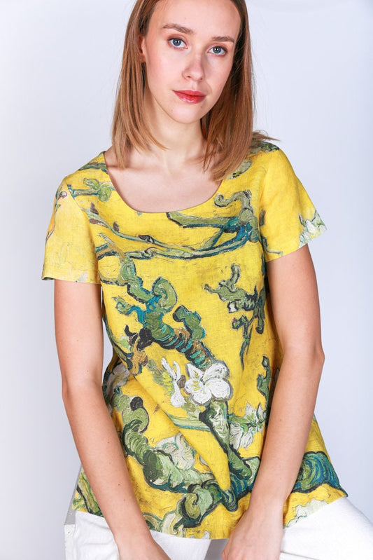 Linen top, Vincent van Gogh, Almond Blossom, Linen Shirt Short Sleeves, Natural Linen Shirt, summer shirt, linen blouse, women shirt