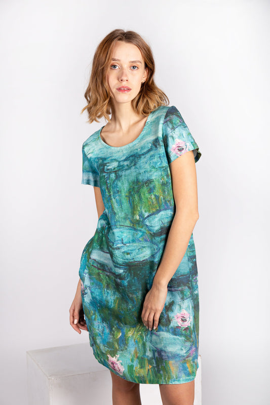 Claude Monet, Water Lilies, Linen dress, Linen tunic, Plus size dress, Linen dress pattern, Linen dress women, Linen dress beach