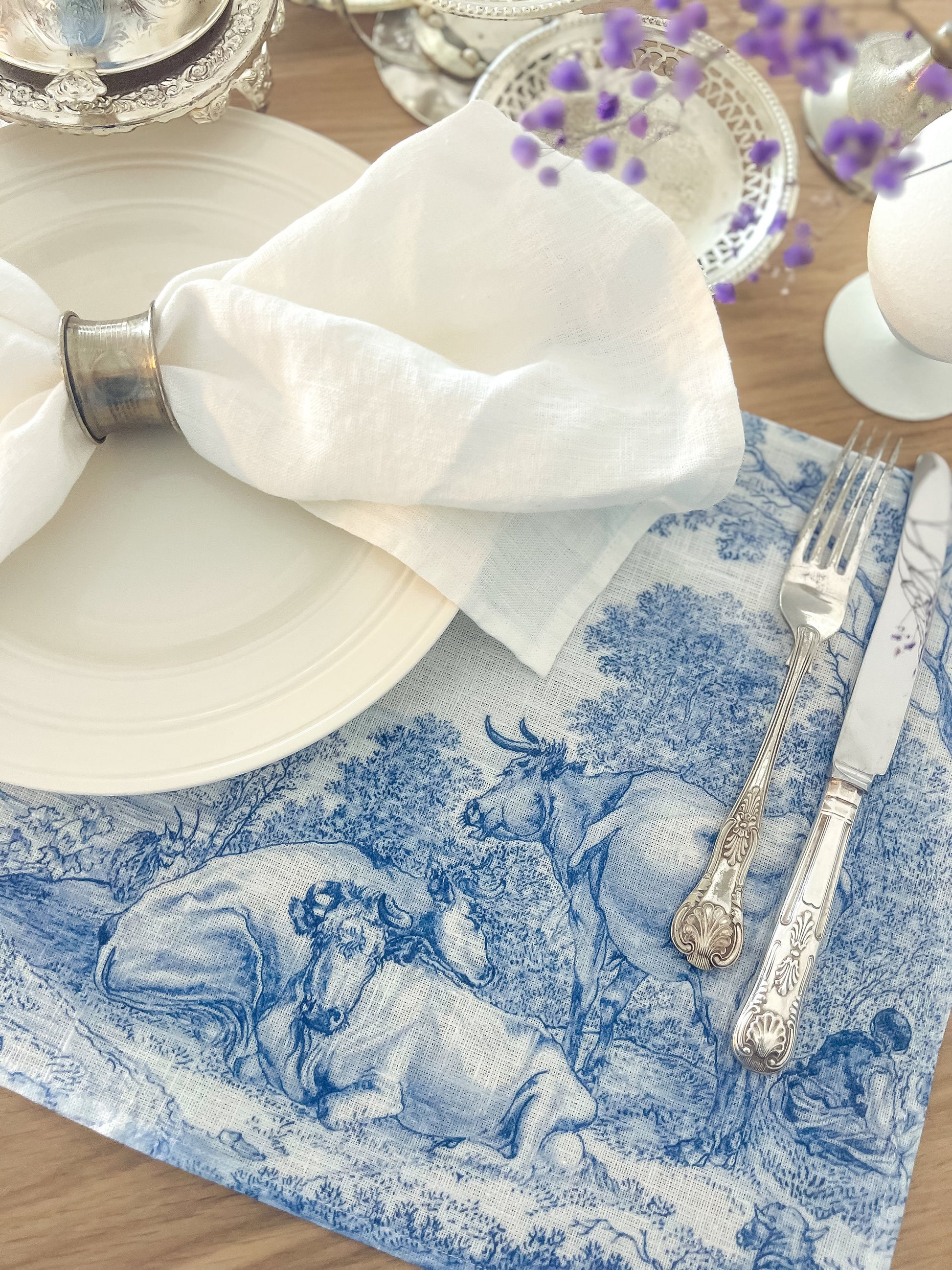 Placemats set, Plaque with Elijah Fed by Ravens, anonymous, 1658, fabric placemats, toile placemats