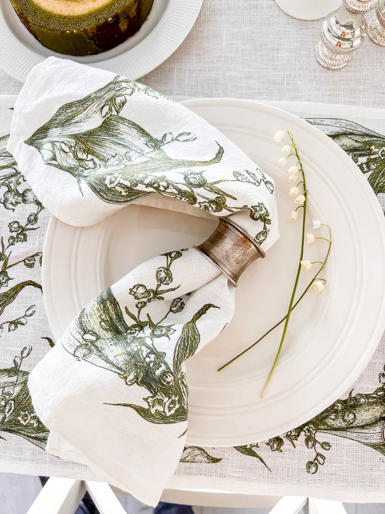 Napkins, Lily of the Valley, Plant napkins, linen napkins, Easter napkins, green napkins, fabric napkins