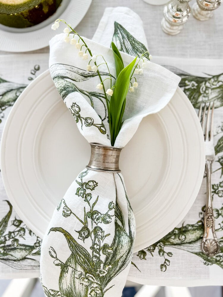 Napkins, Lily of the Valley, Plant napkins, linen napkins, Easter napkins, green napkins, fabric napkins