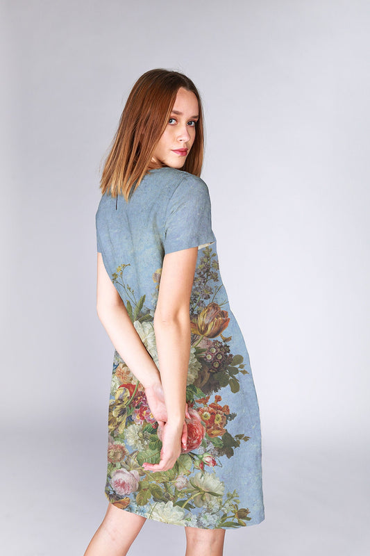 Linen dress, Gerard van Spaendonck, Still Life, Vintage Charm, Floral Print Dress