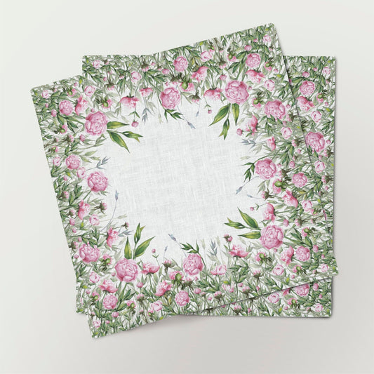 Dinner Napkins, peonies, 100% linen, linen napkins, 17x17in, napkins pattern, easter table, table decor
