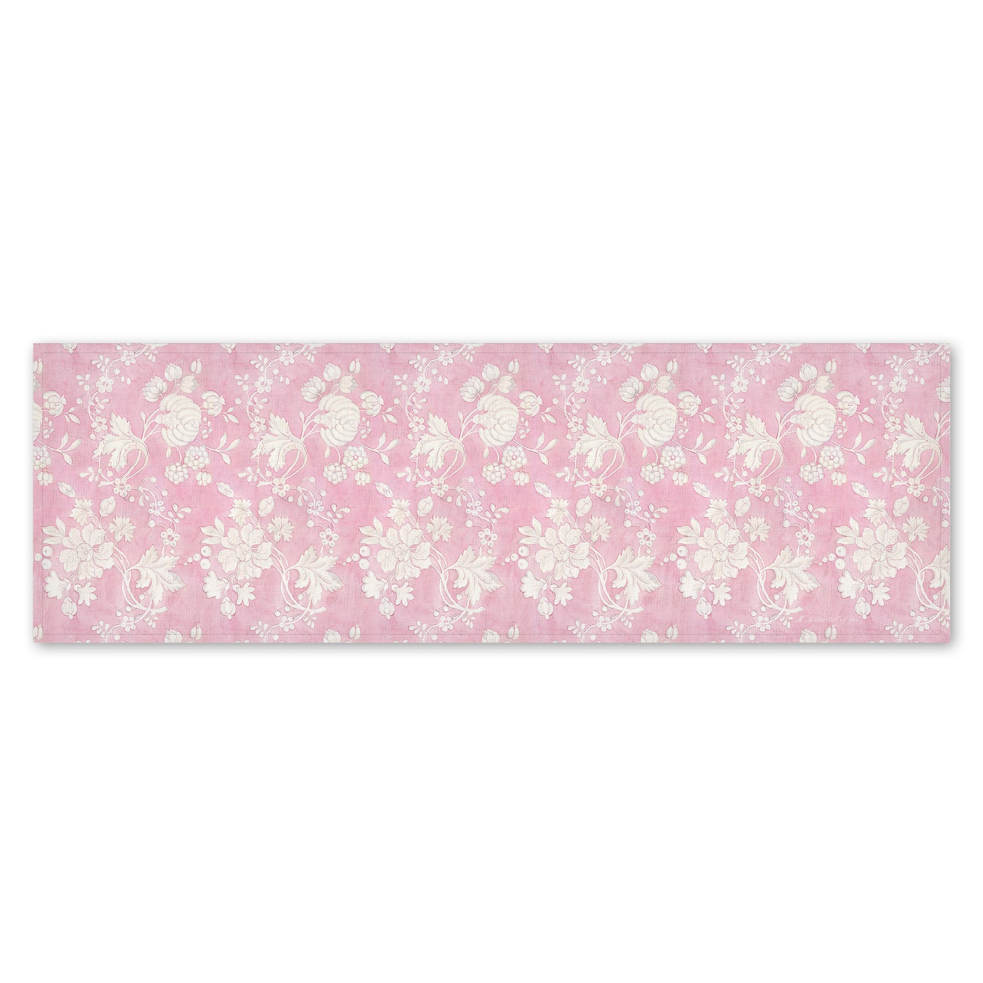 Table runner, Anna Maria Garthwaite, Spitalfields, 1752 - 1753, linen table top, pink toile linens