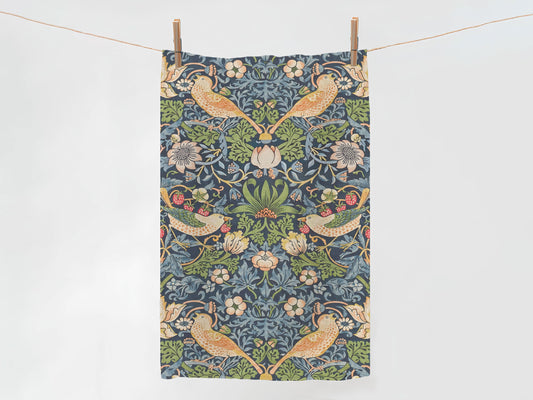 Kitchen towel, William Morris, Strawberry Thief, LARGE pattern, tea towel, linen towel, towel with hook, 100% linen, linen kitchen towel