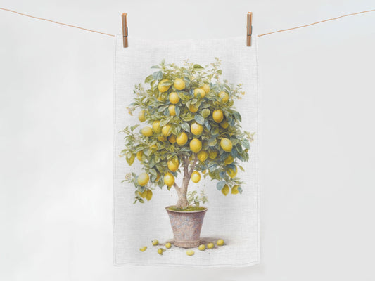 Kitchen towel, Lemon Tree in a Pot, linen towel, hand towel, 100% linen, vintage kitchen decor, vintage towel