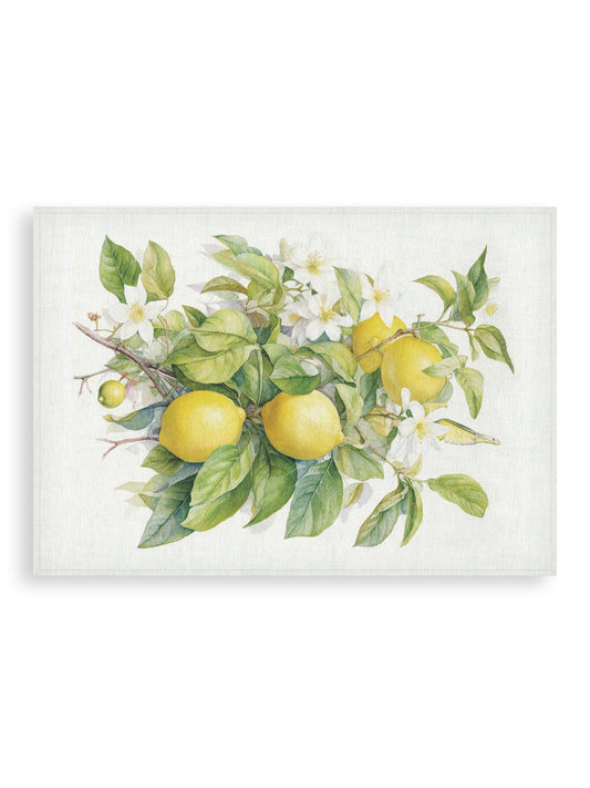 Placemats set, Blossoming Lemon Tree, linen placemats, 100% linen, Floral print, vintage placemats