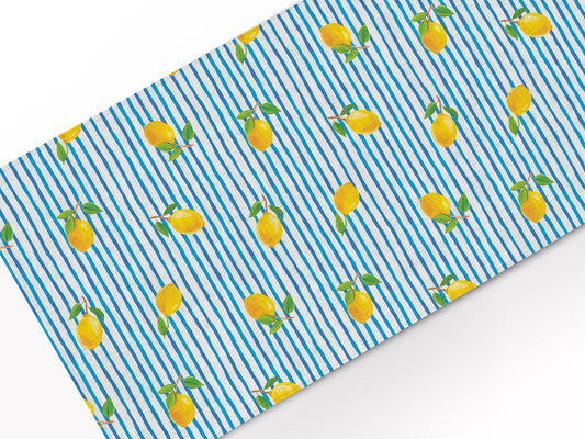 Table runner, Fresh Summer, lemon table top, blue stripes, 100% linen, linen table runner, custom length