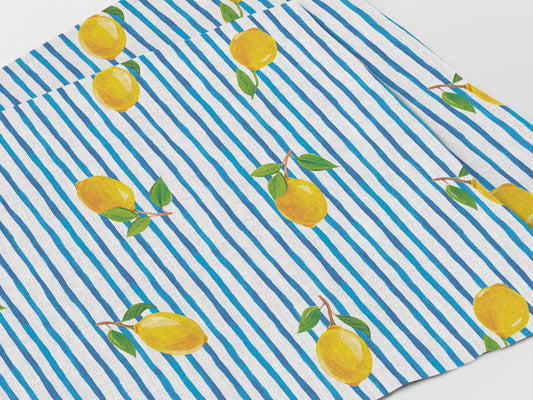 Placemats set, Fresh Summer, linen placemats, 100% linen, lemon placemats, stripes placemats