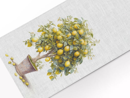 Table runner, Lemon Tree in Pot, Vintage table runner, 100% linen, linen table runner, custom length table runner,