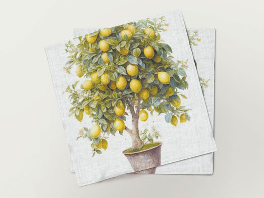 Napkins set, Lemon Tree in a Pot, linen napkins, 100% linen, floral print, vintage napkins