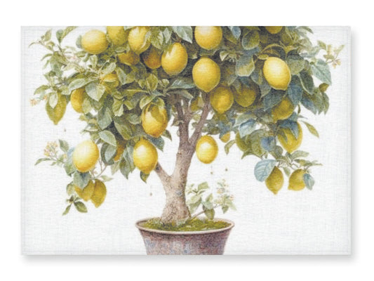 Placemats set, Lemon Tree in a Pot, linen placemats, 100% linen, Floral print, vintage placemats