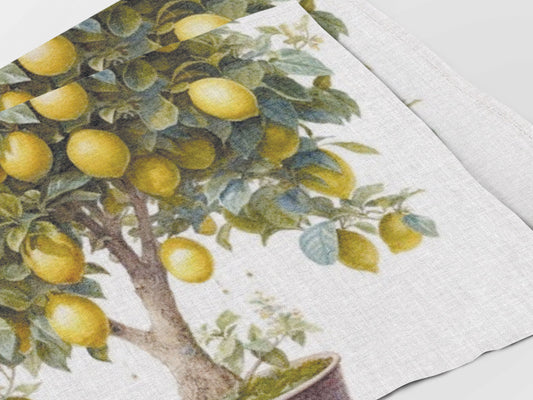 Placemats set, Lemon Tree in a Pot, linen placemats, 100% linen, Floral print, vintage placemats