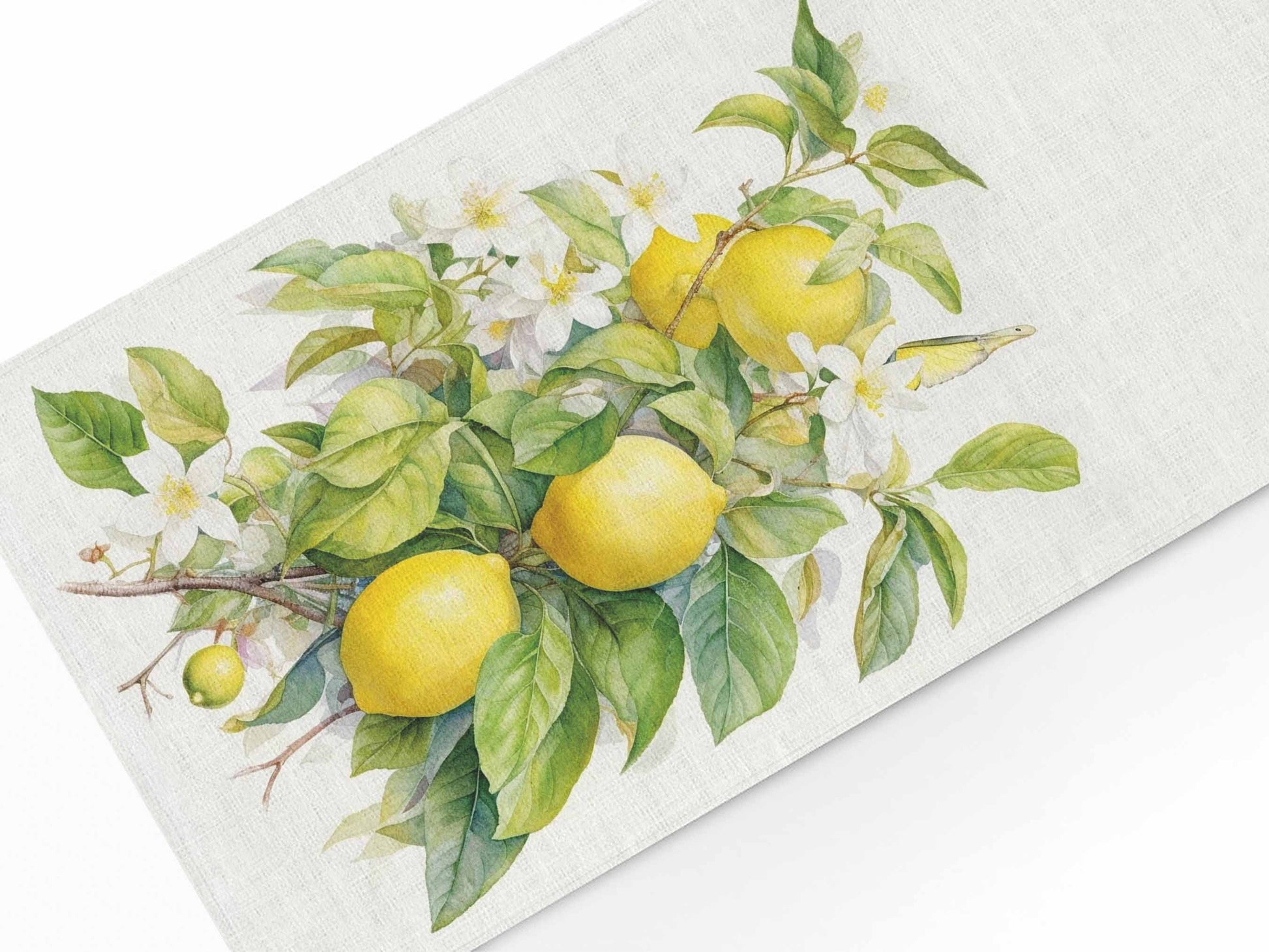Table runner, Blossoming Lemon Tree, Vintage table runner, 100% linen, linen table runner, custom length table runner,