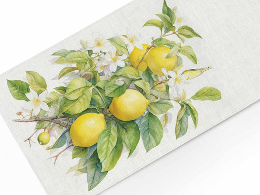 Table runner, Blossoming Lemon Tree, Vintage table runner, 100% linen, linen table runner, custom length table runner,