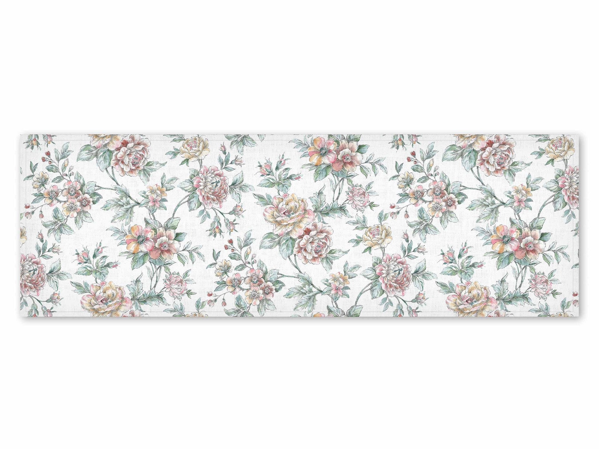 Table runner, Blooming Pepnies. Floral table top 100% linen, party decor linens, vintage wedding table top