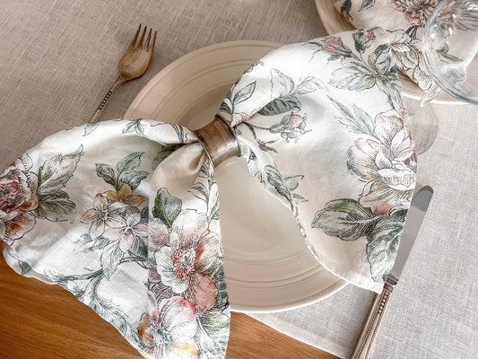 Napkins set, Blooming Peonies, 100% linen, napkins cloth, fabric napkins, napkins for wedding, custom napkins, dinner napkins