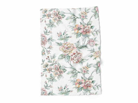 Dish towel, Blooming Peonies, fabric towel, vintage kitchen towel, 100% linen