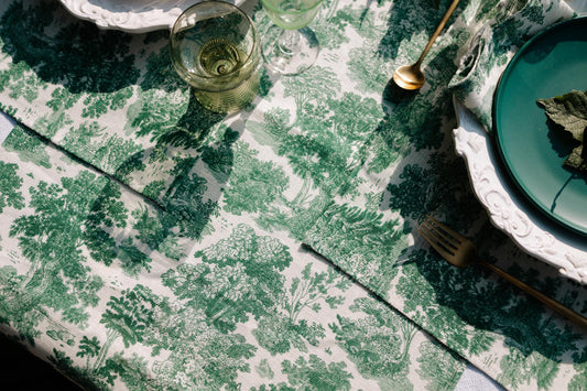 Tablecloth, Forest Serenity, toile tablecloth, Vintage pattern, 100% linen