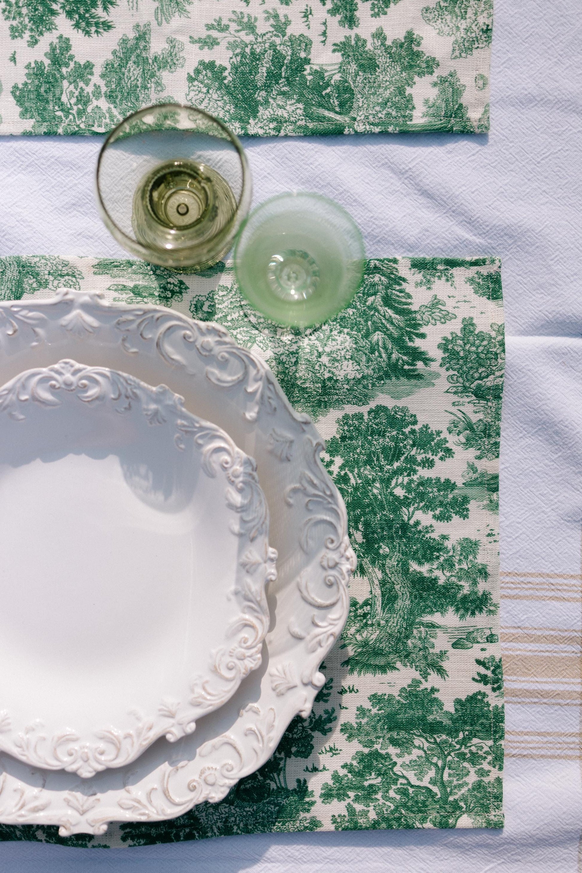 Placemats set, Forest Serenity, toile de jouy, linen placemats, linen placemats, 100% linen fabric