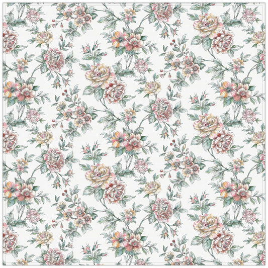 Tablecloth, Blooming Peonies, Vintage pattern, 100% linen