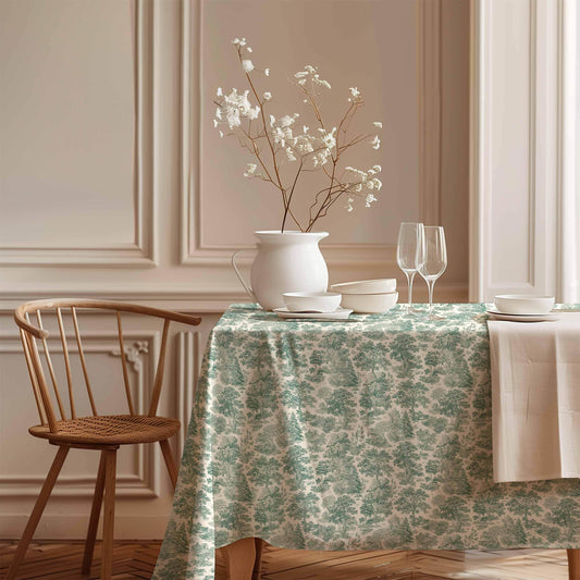Tablecloth, Forest Serenity, toile tablecloth, Vintage pattern, 100% linen