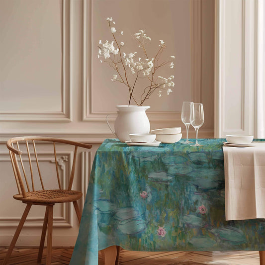Tablecloth, Monet, Water Lillies, 1915, vintage decor, 100% linen