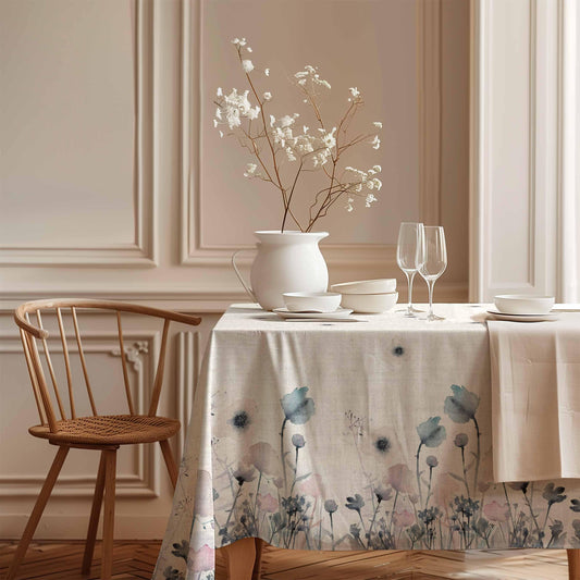 Linen tablecloth, Pastel Poppies, farmhouse decor, flowers, tablecloth floral, 100% linen, party table decor