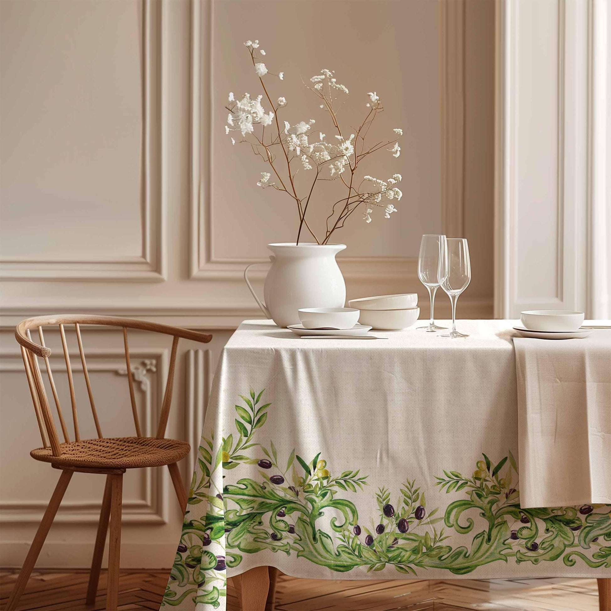 Linen tablecloth, Summer tablecloth, Olives print, Provence style, 100% linen fabric