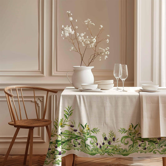 Linen tablecloth, Summer tablecloth, Olives print, Provence style, 100% linen fabric