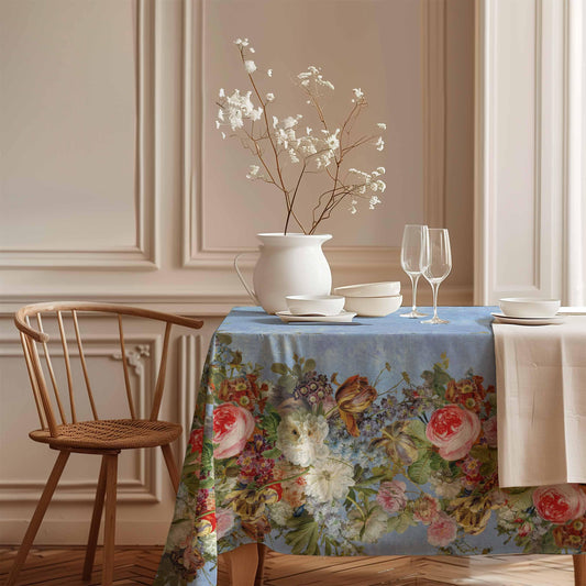 Tablecloth, Gerard van Spaendonck, Vintage flower pattern, vintage decor, 100% linen, matching tablecloth, Farmhouse decor