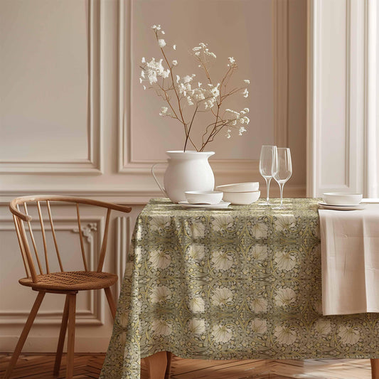 William Morris, Tablecloth, Pimpernel, Vintage flower pattern, 100% linen
