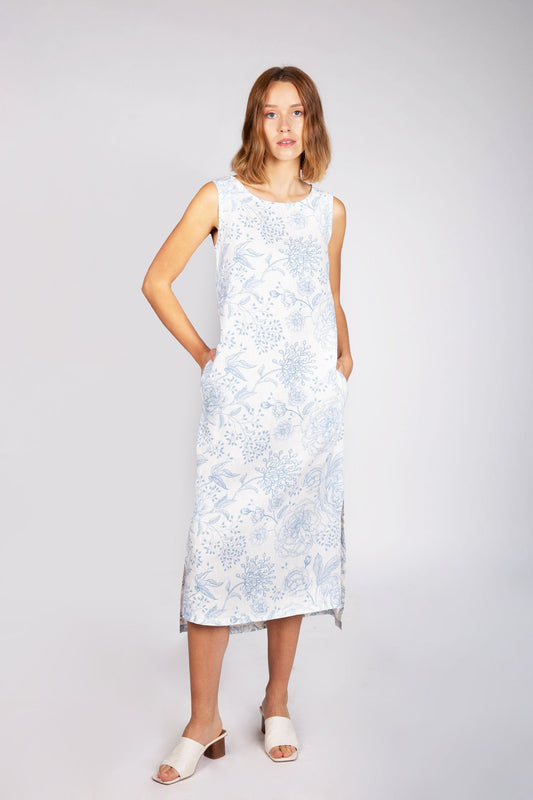 Linen dress, Floral Vintage, asymmetric linen dress, linen women dress, long linen dress, 100% linen, white linen dress