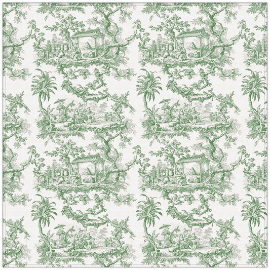 Tablecloth, Toile de Jouy, Matcha color, Vintage pattern, 100% linen