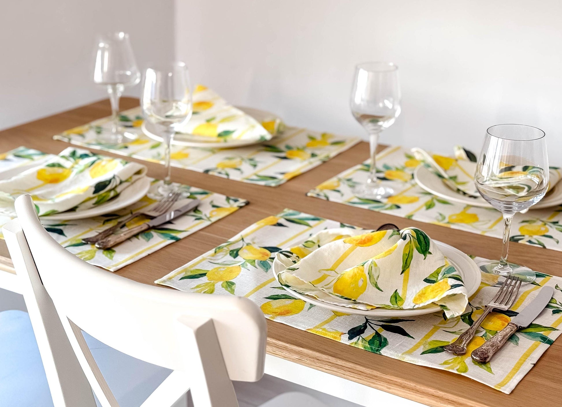 Napkins set, Tuscan Lemons, linen napkins, 100% linen