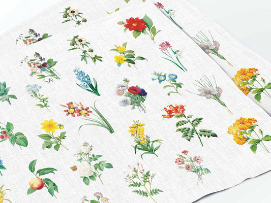 Placemats set, Beautiful Blooming Wild Flowers, 100% linen